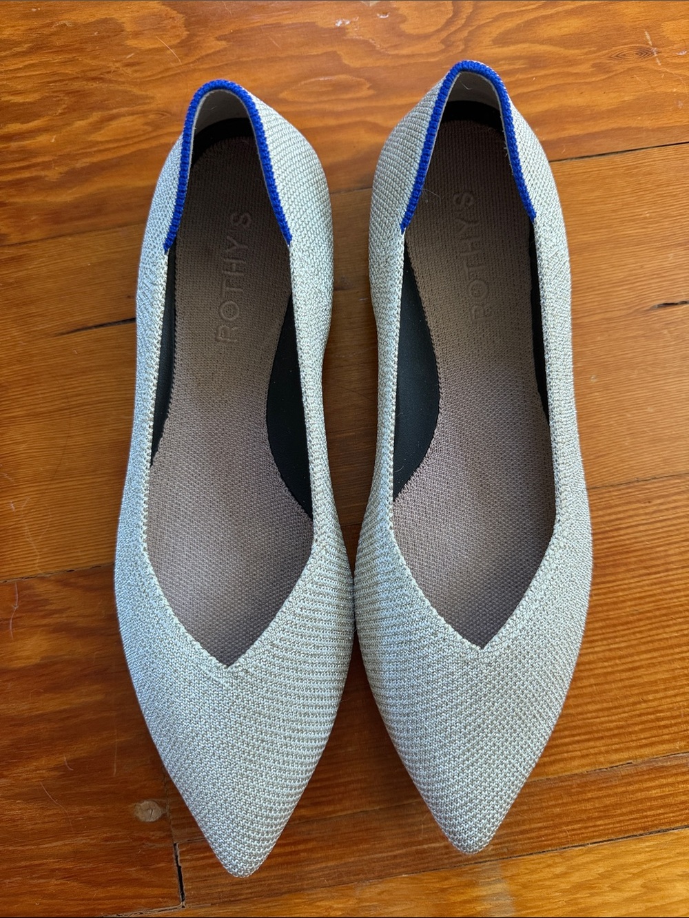 NWOT Rothy's Pointed Knit Flats in Metallic Knit